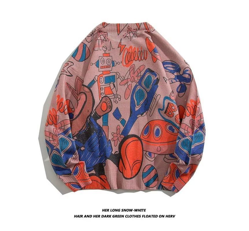 Shineon Studio - Cartoon Print Trui met Ronde Hals