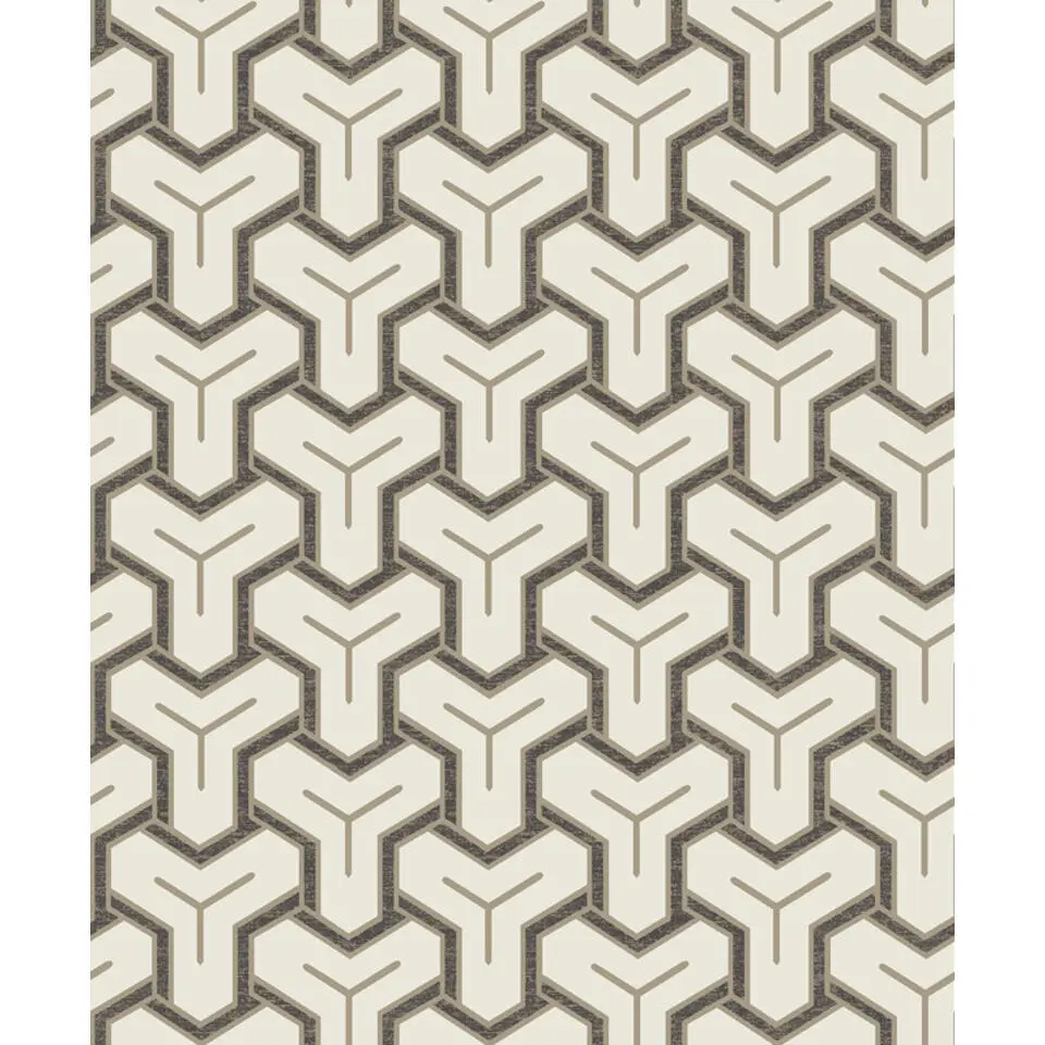 Dutch Wallcoverings - Onyx dessin wit/zwart/beige - 0,53x10,05m