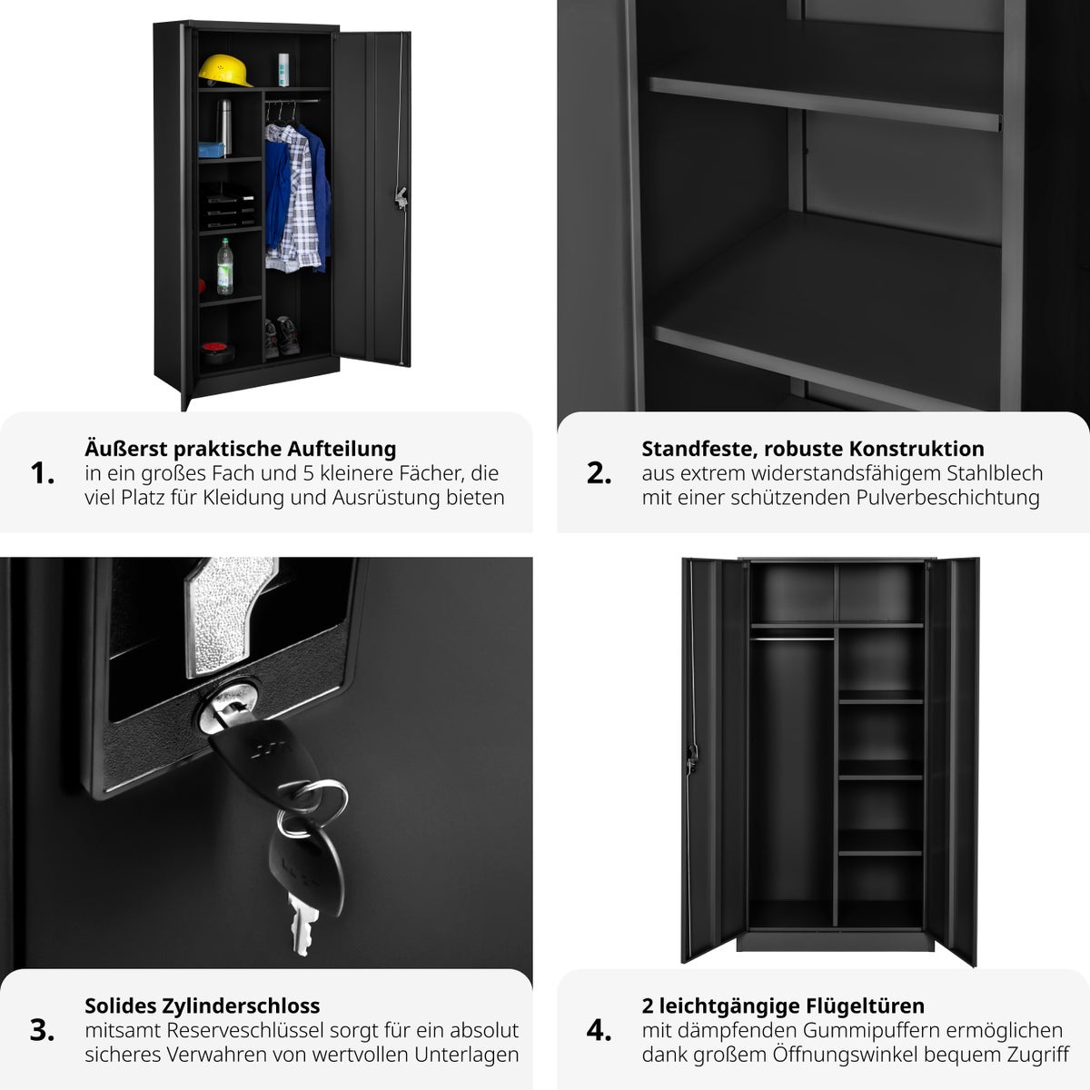 tectake locker van gepoedercoat staal, 180 x 80 x 40 cm