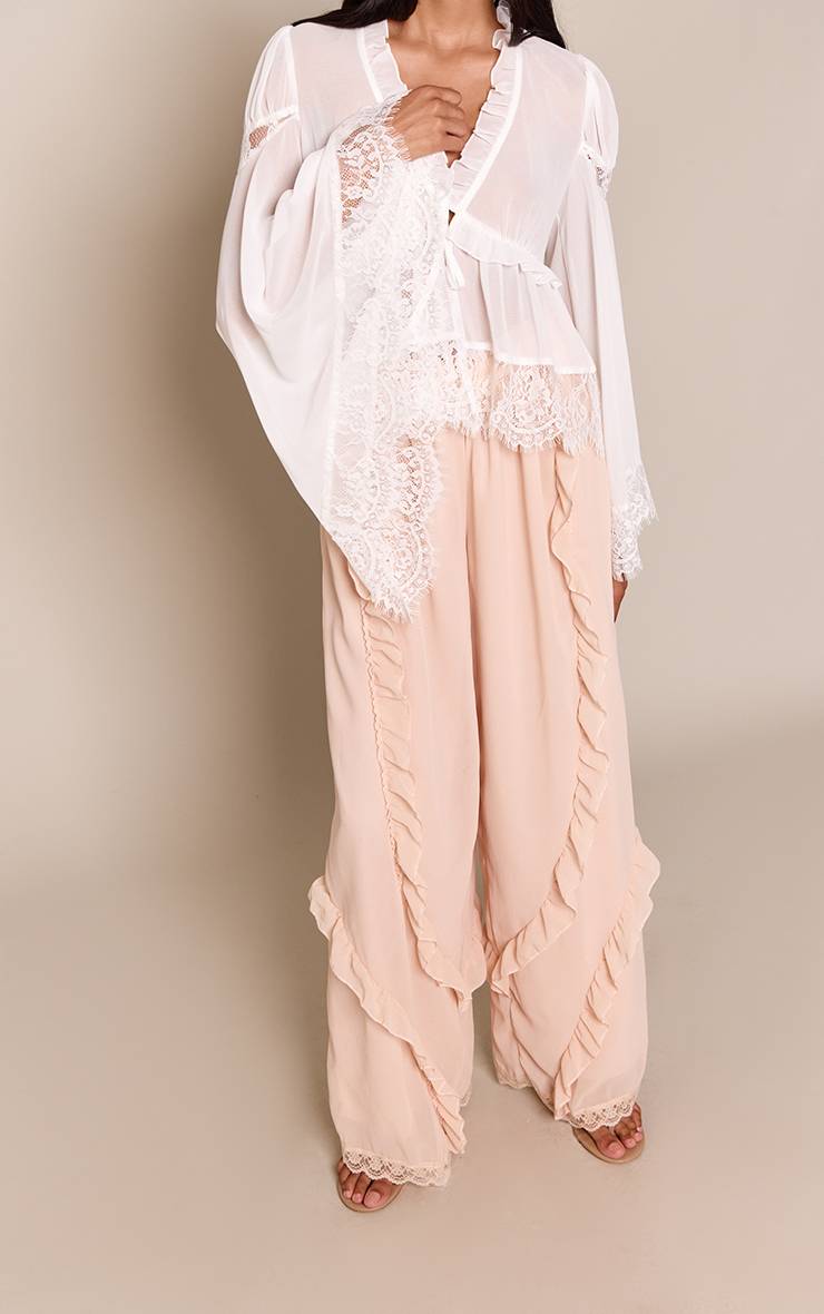 Rose Pantalon Large À Détails Volantés