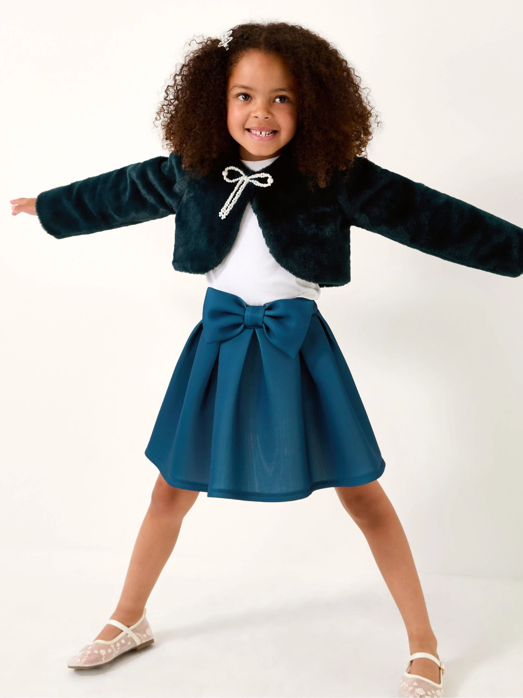 Blauw - Monsoon Marie Bow bolero van imitatiebont