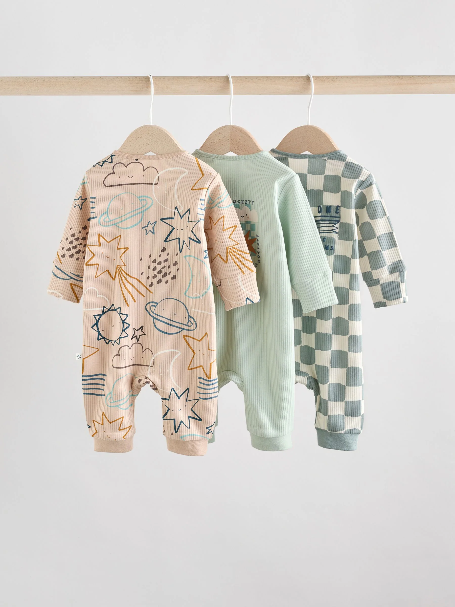 Lichtblauw - Set van 3 baby pyjama's zonder voetjes met tweewegrits van katoen (0mnd-3jr)