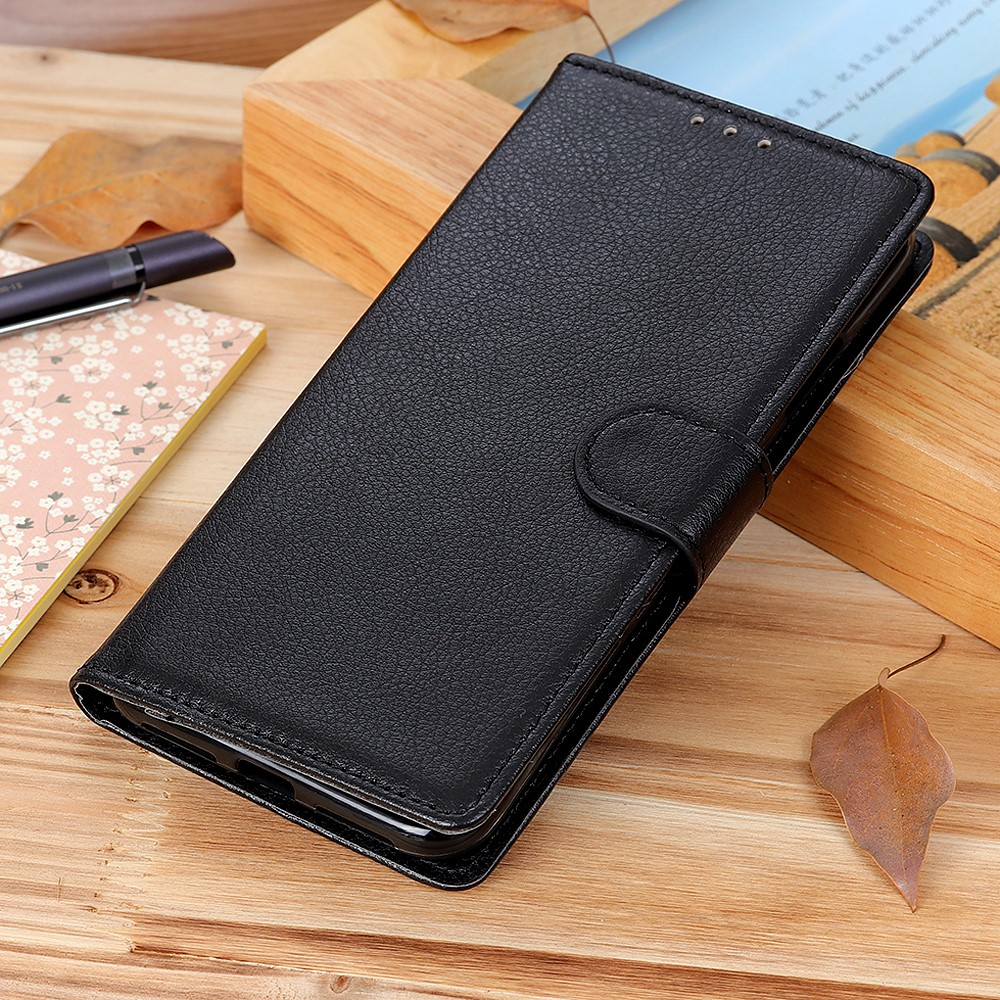 Samsung Galaxy A32 (4G) Leder Tasche Flip Cover Litchi Look - Schwarz