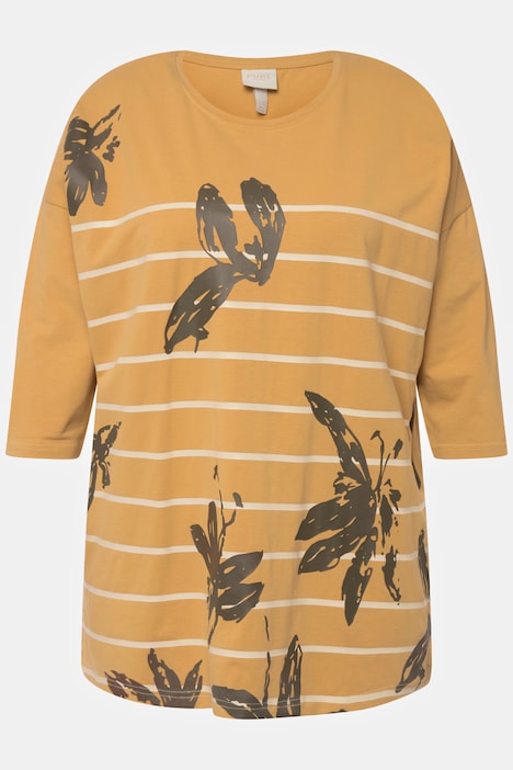Shirt, Ringel, Oversized, Rundhals, 3/4-Arm, Biobaumwolle