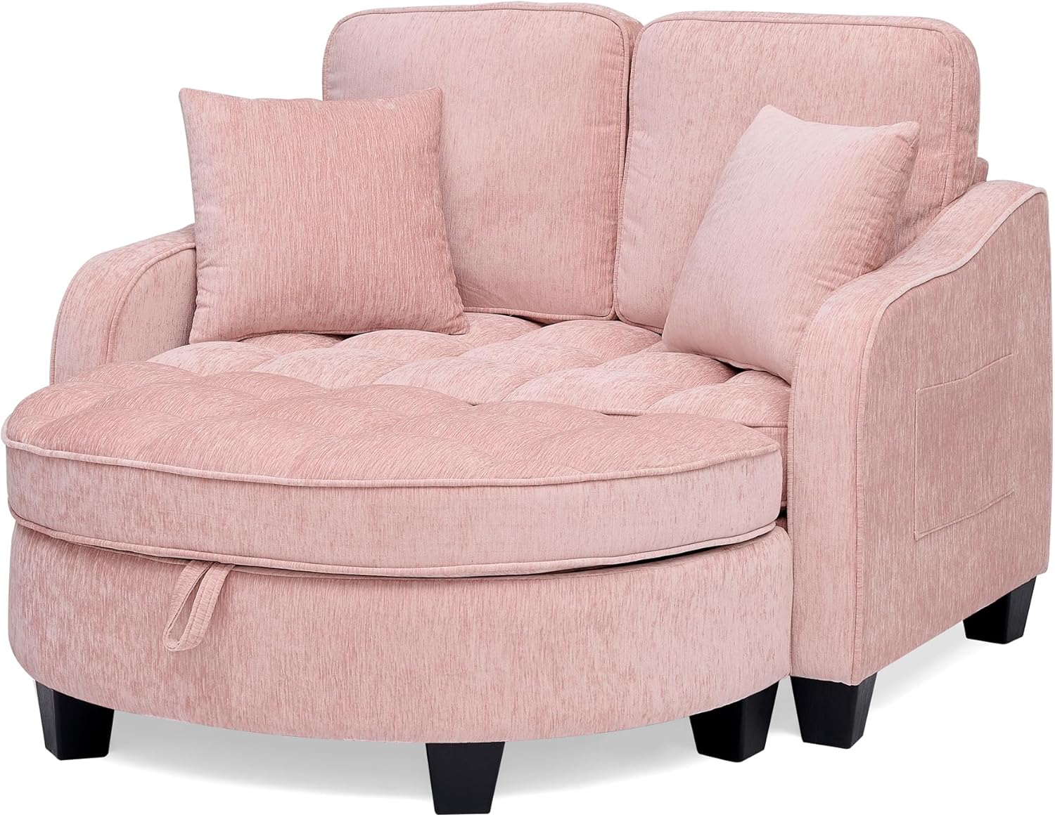 Sofa mit Schlaffunktion, 2-in-1 Schlafsofa, Modulares Sofa, Aufbewahrungs-Hocker & 4 Kisse, für Kleine Wohnzimmer, Studienzimmer, Schlafzimmer, 132×129×93cm (Rosa)