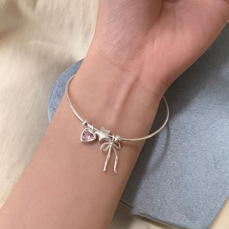 Panda Dama - Open bangle met strik en hartvormige strass-steentjes