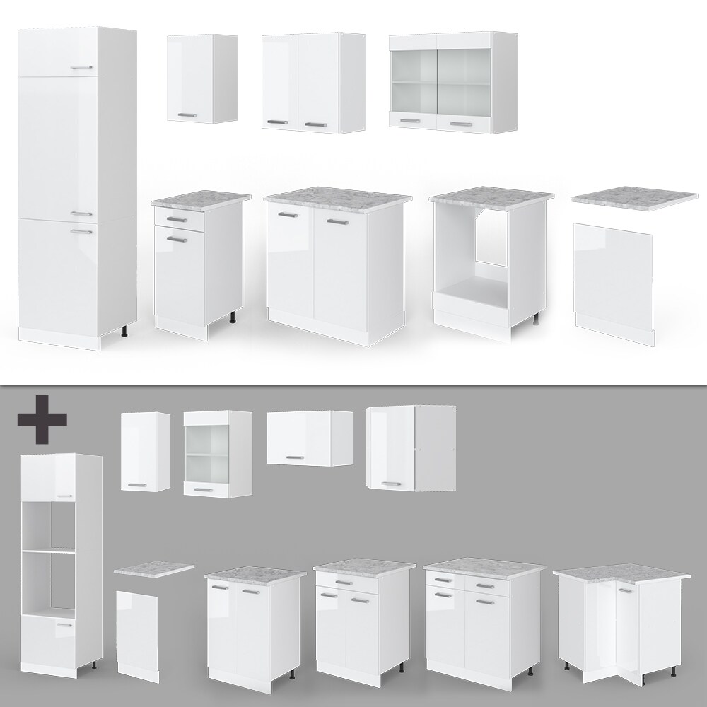 VICCO KÜCHE R-LINE 300 CM KÜCHENZEILE KÜCHENBLOCK EINBAUKÜCHE – WEISS HOCHGLANZ