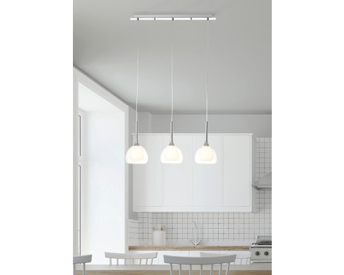 Hanglamp, 3-lichts, HxB 120x66 cm, chroom/helder/wit