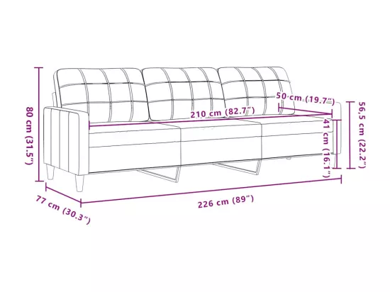 Canapé à 3 places Noir 210 cm Tissu