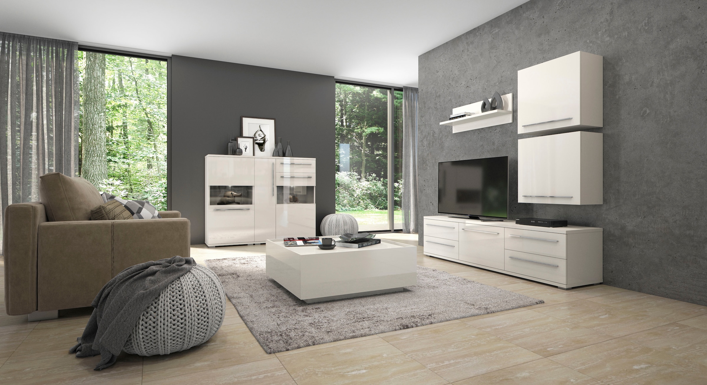 PLACES OF STYLE Highboard »Piano Vitrine« (H/B/T): 123/90/40,2cm,  UV lackiert, Soft-Close Funktion