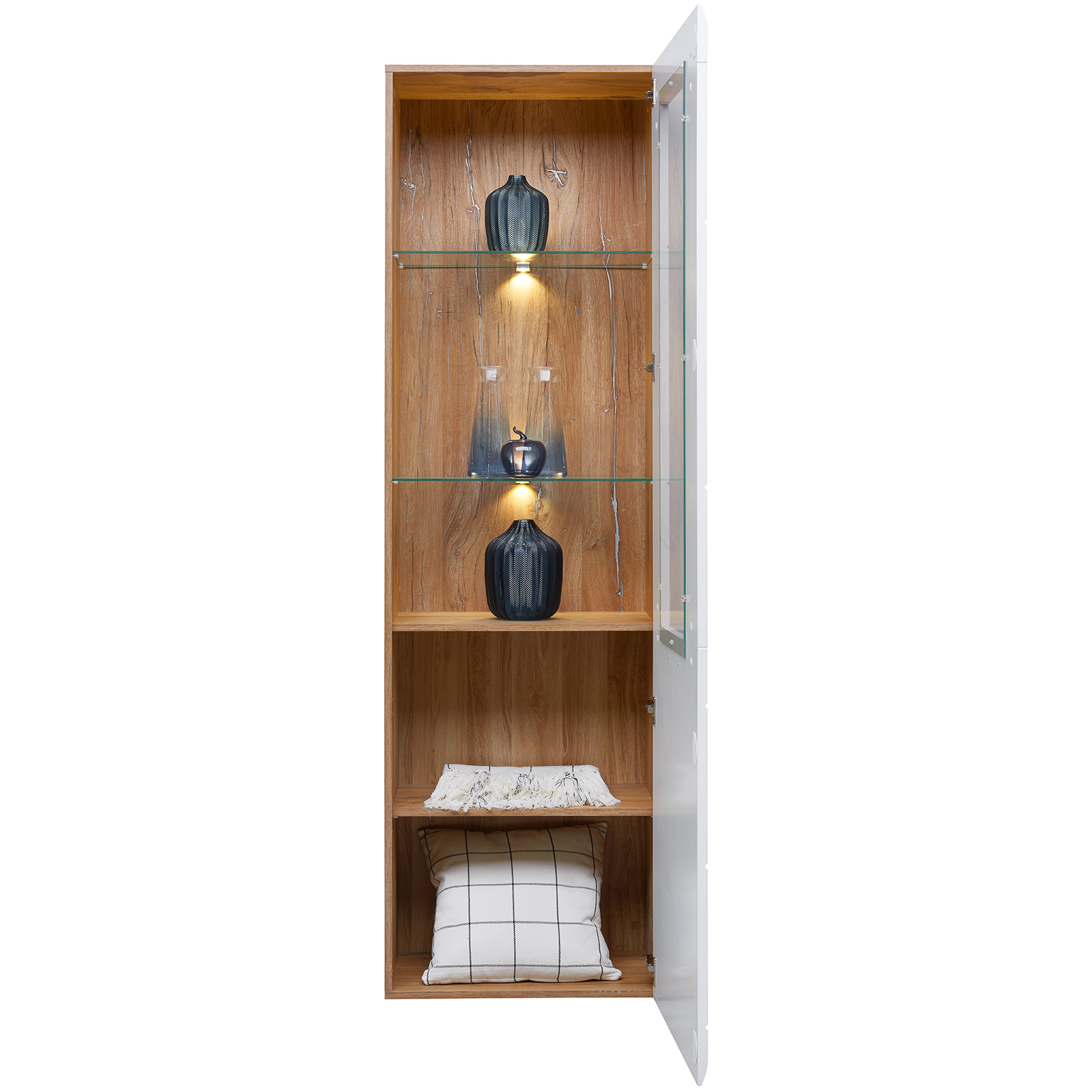 Luca Bessoni Standvitrine AURIS - weiß-Flagstaff Eiche - 60 cm