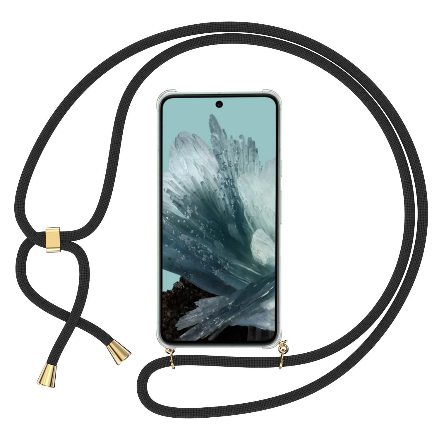 Google Pixel 8a Necklace Gummi Hülle Air Cushion Fallschutz   Handykette (150cm) - Schwarz / Gold