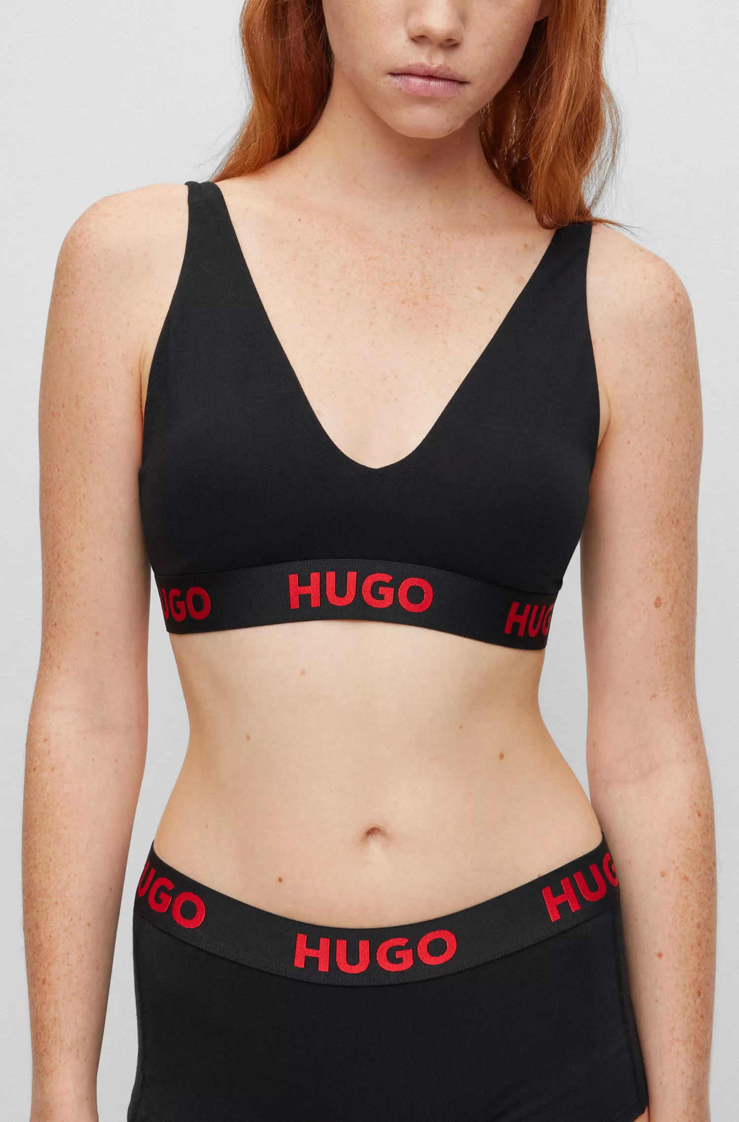 Sutiã triangular HUGO vermelho em algodão elástico com faixa com o logotipo.