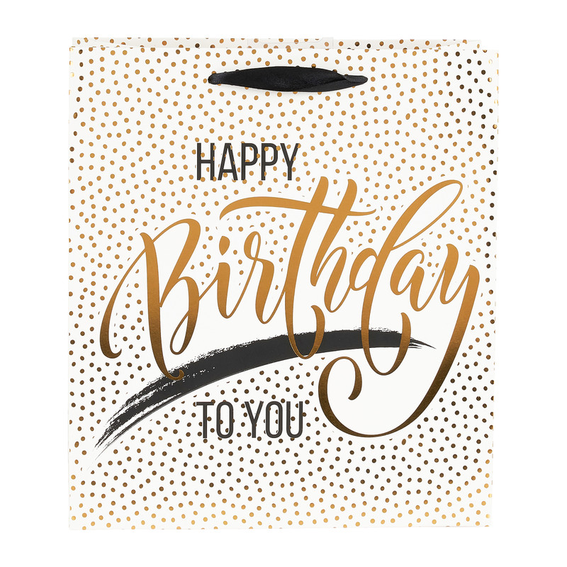 Cadeautasje Happy birthday - gouden stip - 23x26 cm