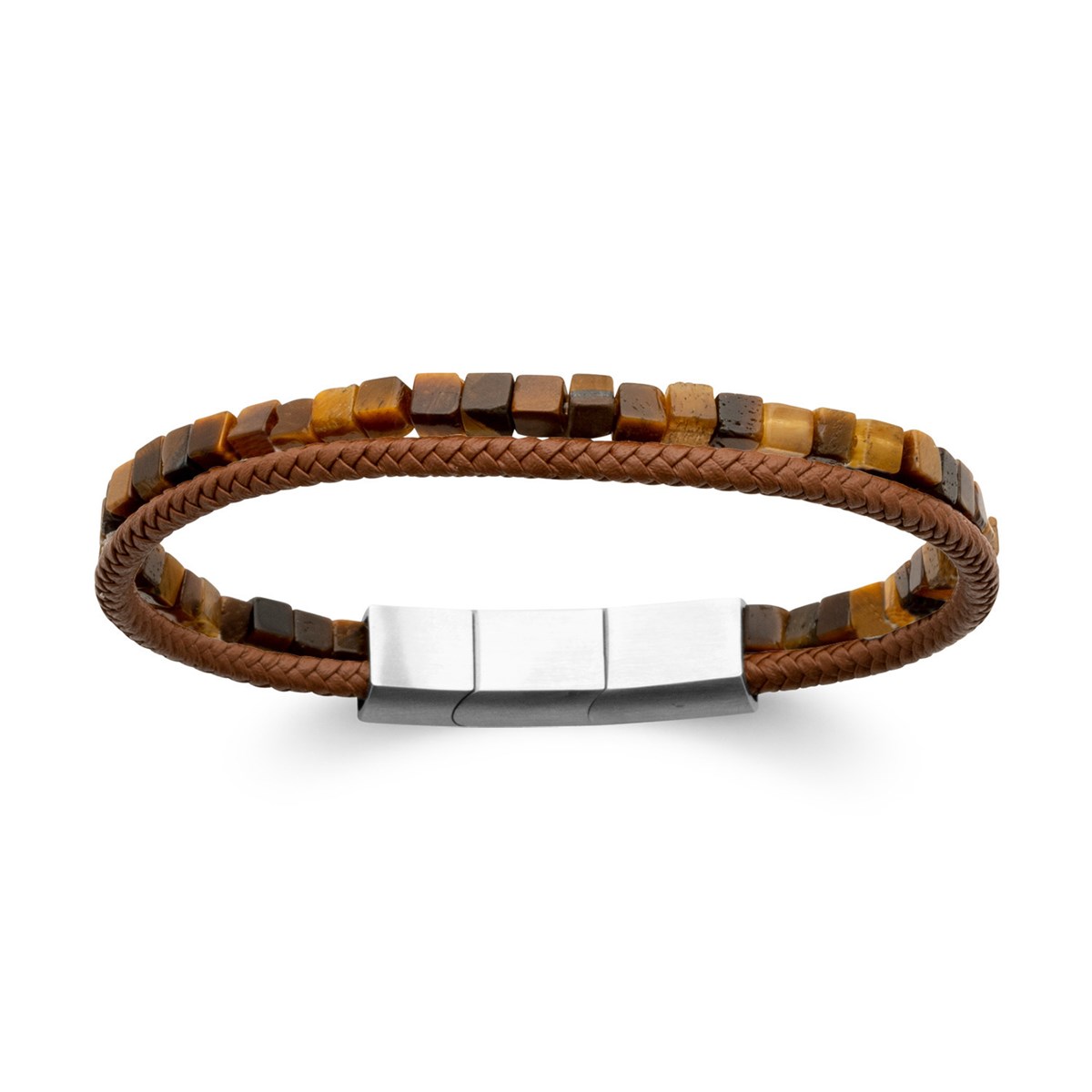 Bracelet homme Brillaxis cuir marron oeil de tigre