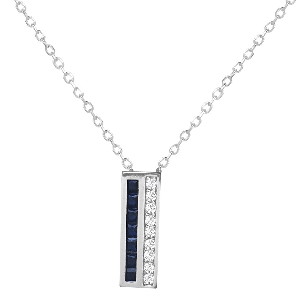 Collier en argent 925 rhodié et oxyde de zirconium bleu