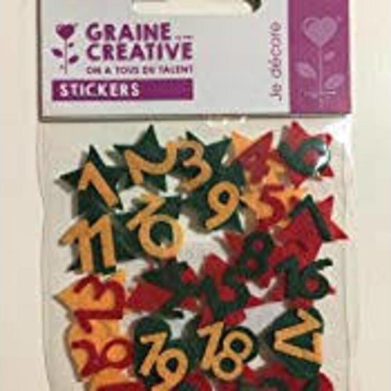 Calendrier de l avent graine creative noel chiffres en     feutrine adhesifs sachet de   24 pieces