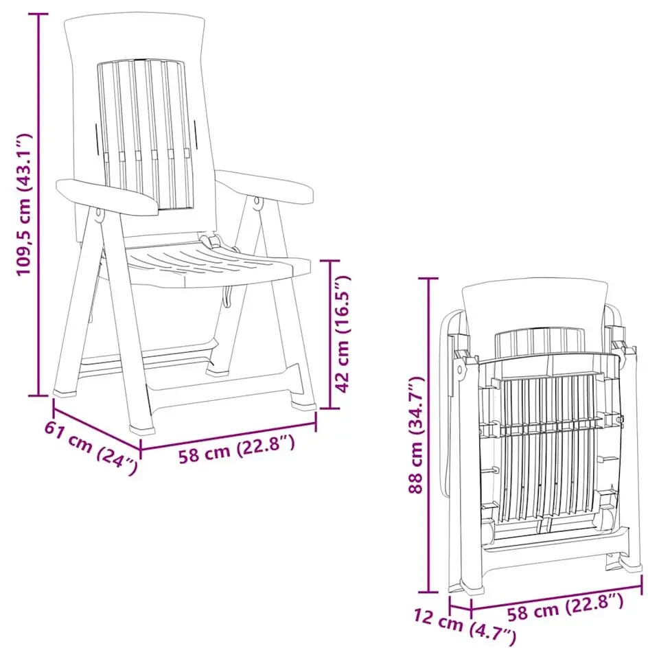 vidaXL - Verstelbare Tuinstoelen - Antraciet - Polypropyleen - 2 stuks