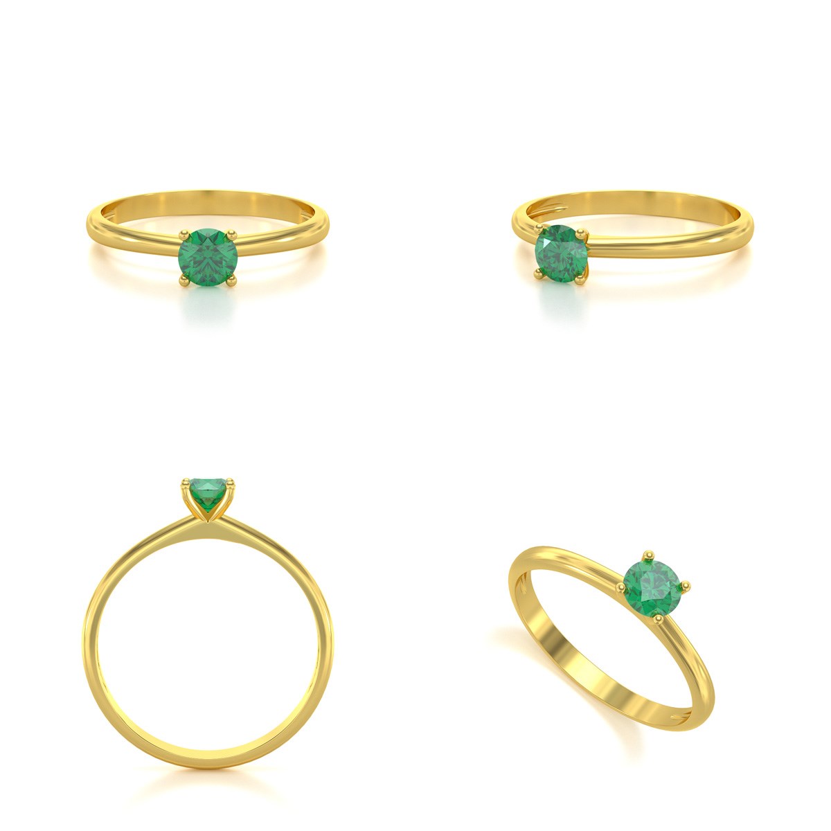 Bague ADEN Solitaire Or 585 Jaune Emeraude 1.59grs