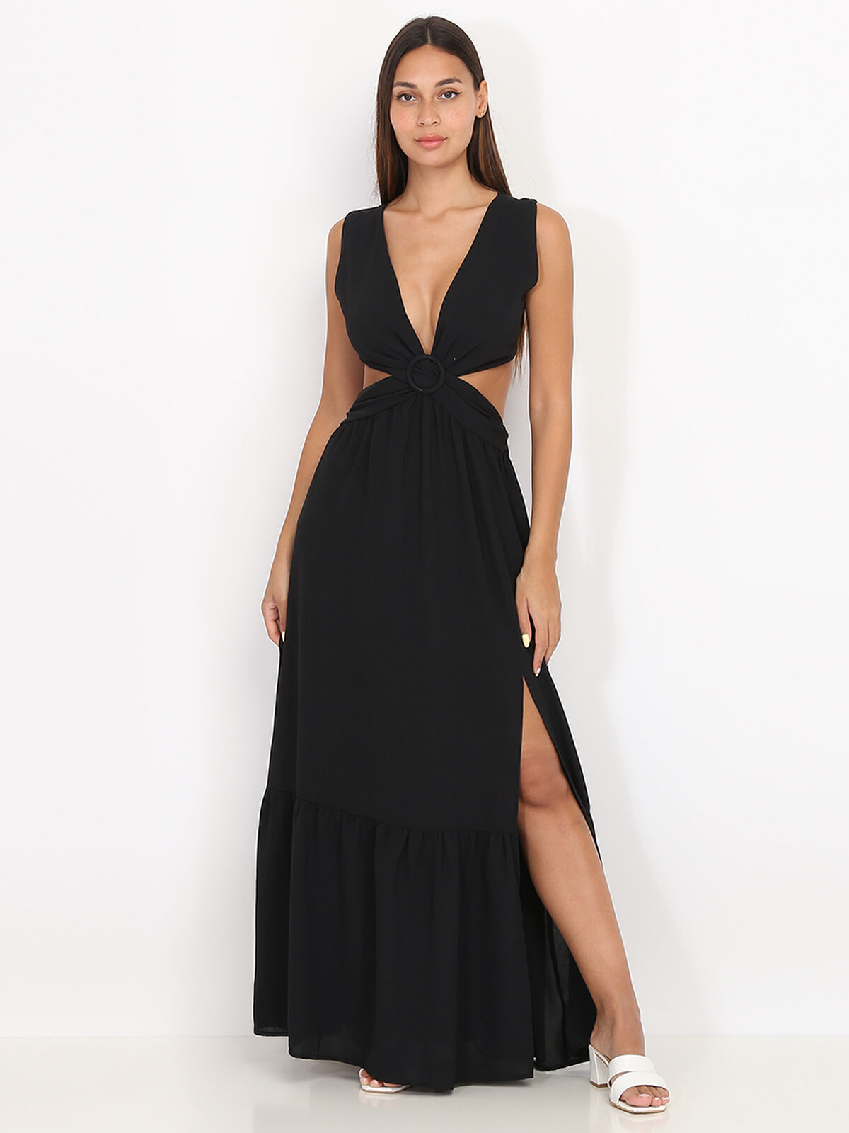 Robe longue cut out à fente- Noir
