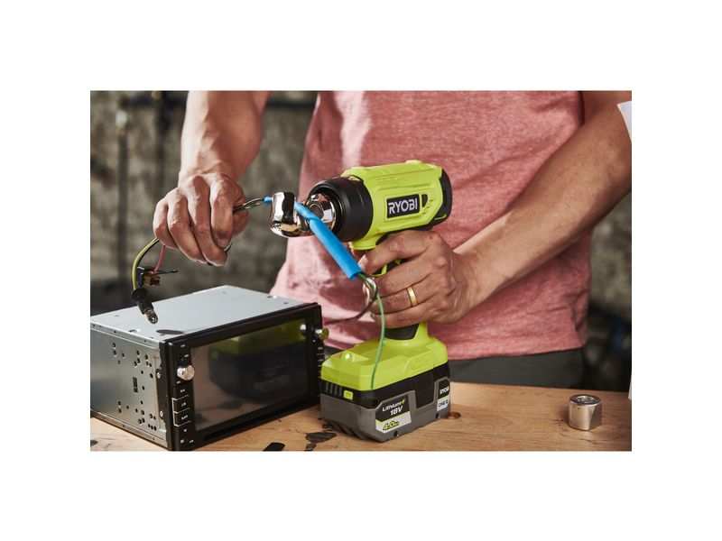 RYOBI Akku-Heissluftgebläse R18 hG-0, 18 V, Solo Batteriebetriebene Heissluftpistole heizt in weniger als 10 Sekunden auf bis zu 470 °C auf