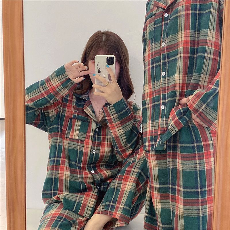 Gecko - Bijpassende pyjamaset voor koppels: geruite top + broek