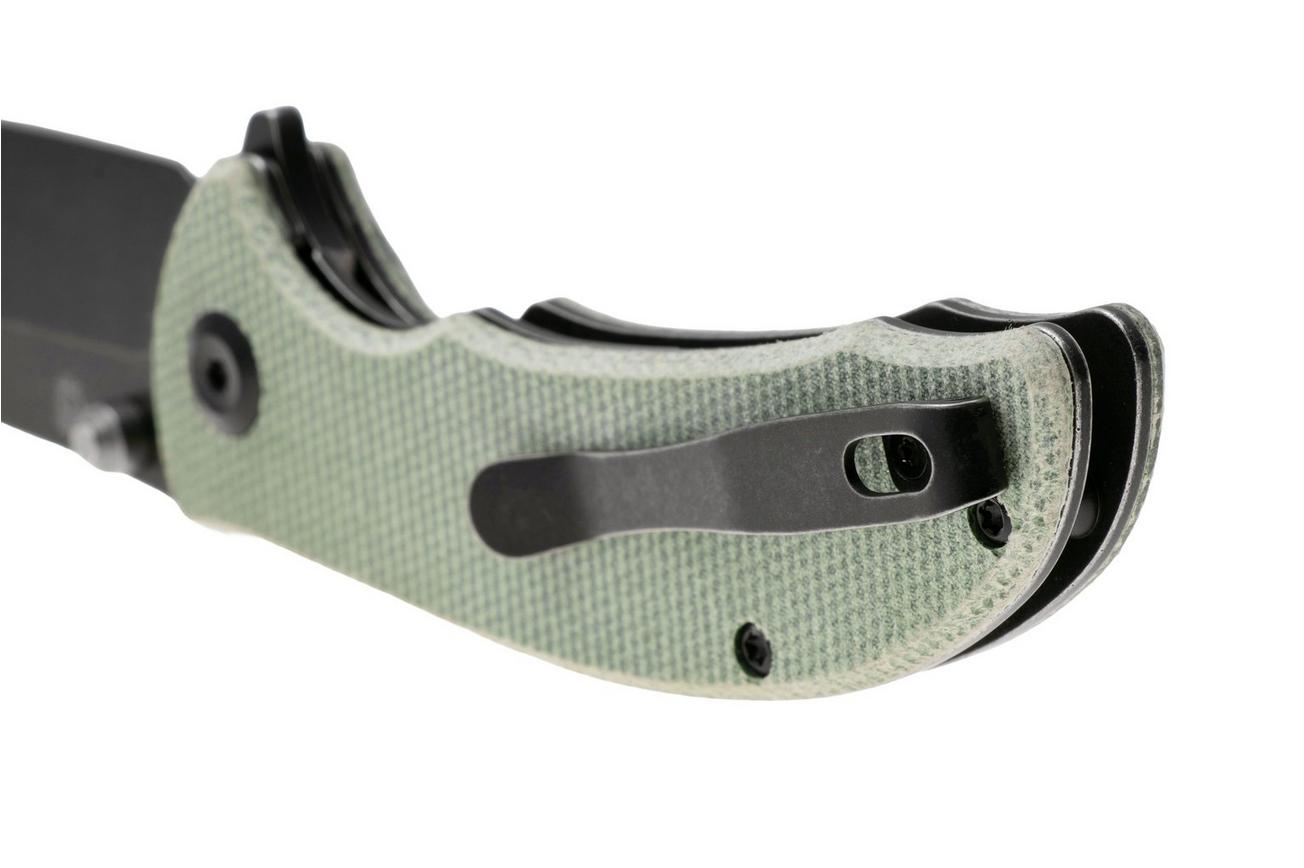Tenable Knives Rei T1061A2 Blackwashed 14C28N, Green Micarta, zakmes, Karambit Maker design