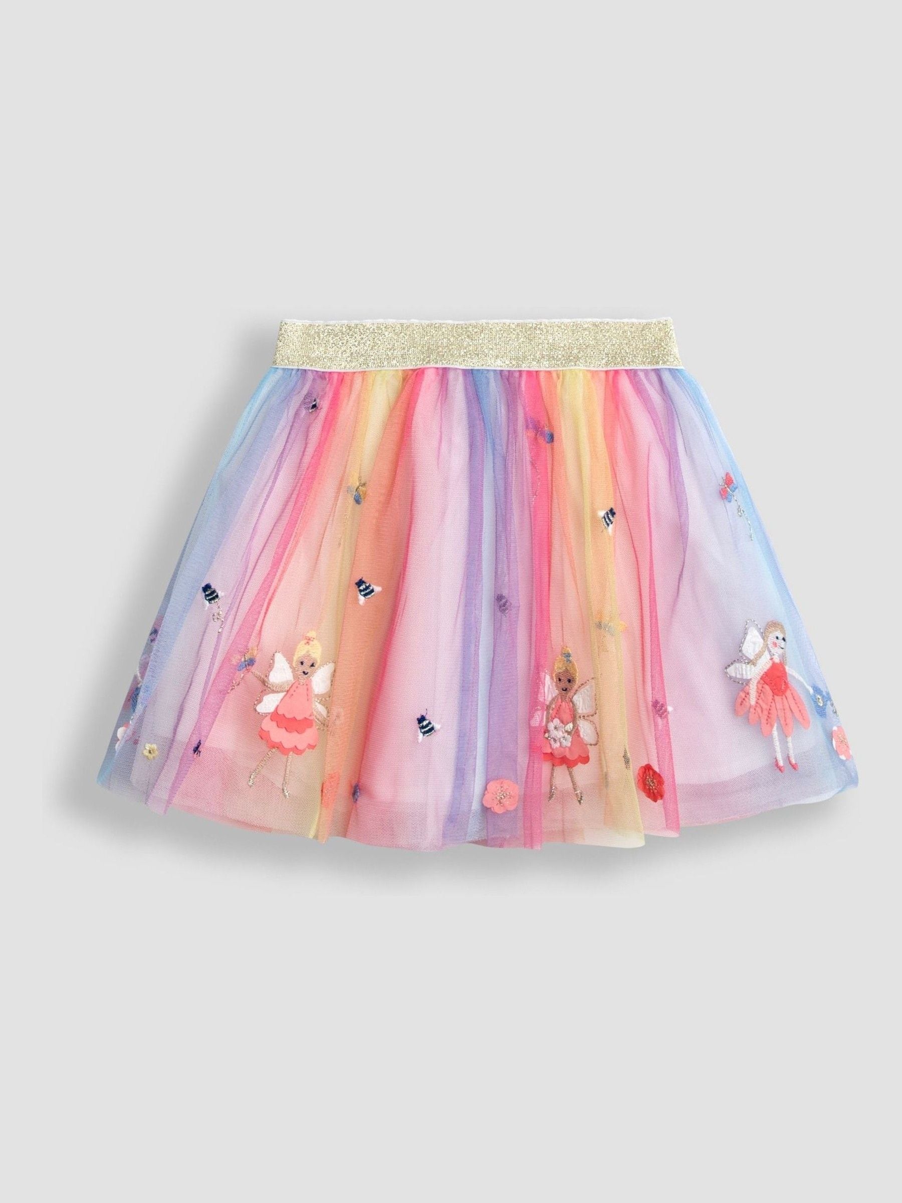 Crèmekleurig met eenhoorn - JoJo Maman Bébé Frill Sleeve Top & Tulle Skirt Set