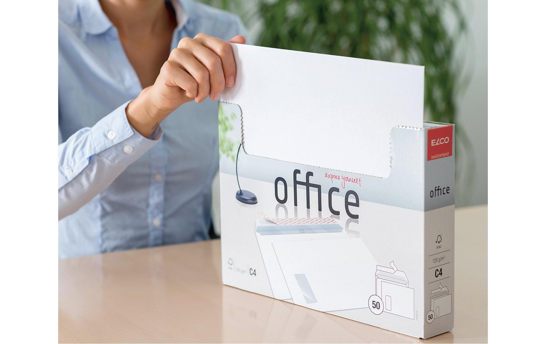 Couvert Office Box C4 mit Fenster links, 50 StückCouvert C4 in praktischer Entnahme-Box