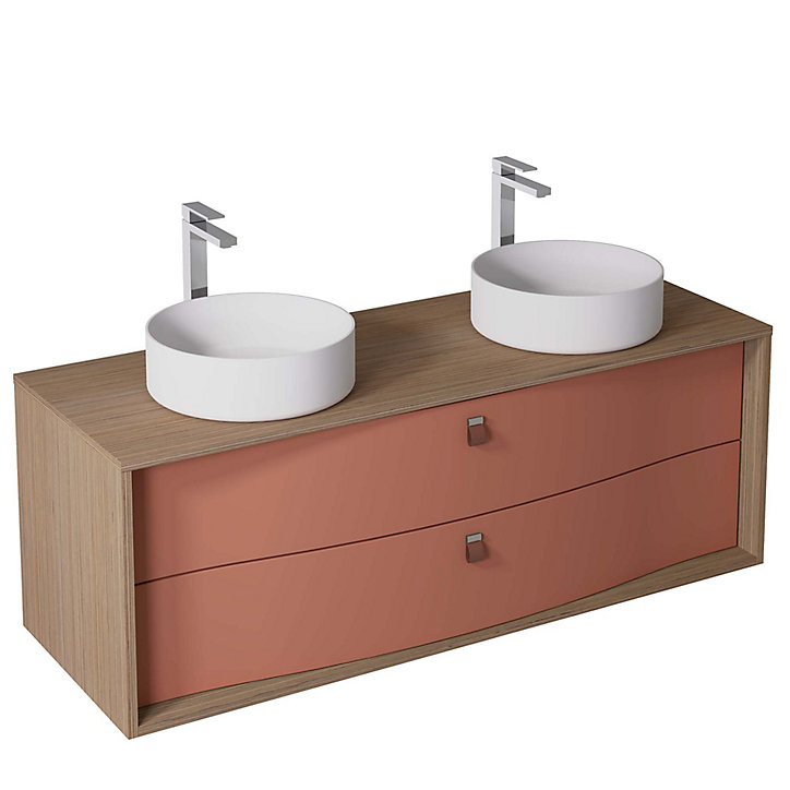 Meuble sous vasque à suspendre Havana terracotta mat 2 tiroirs 140 cm