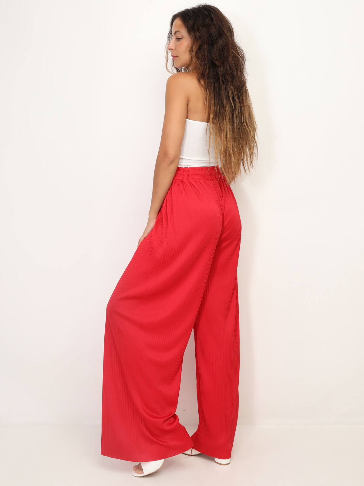 Pantalon large plissé- Rouge