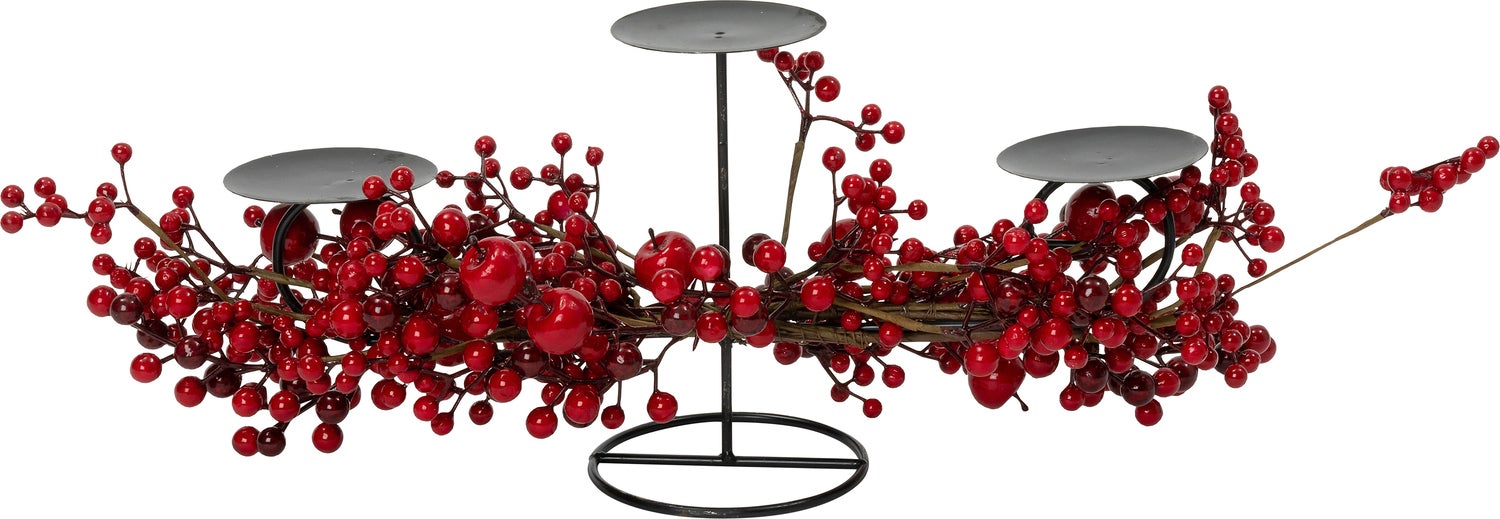 Intratuin kandelaar zwart met rode besjes 72 x 35 x 21 cm