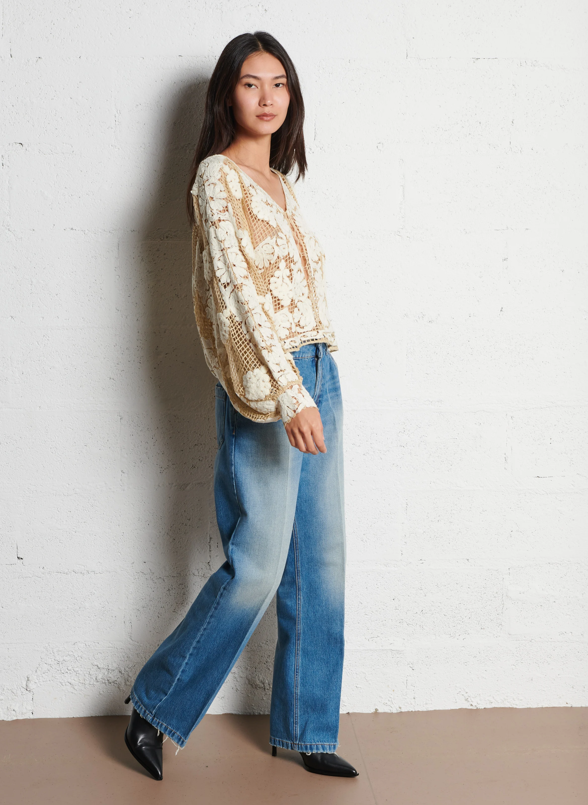 DREAMI - Pull ample brodé en crochet| Beige