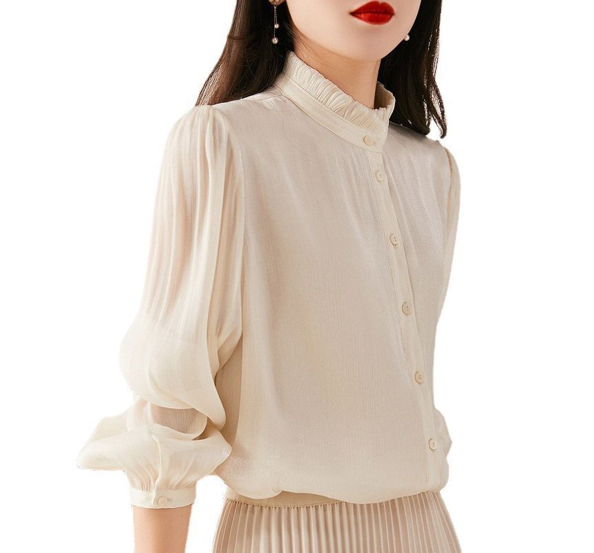 Jeonseon - Blouse met lange mouwen, col en knoopjes