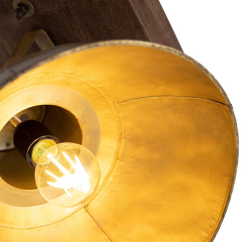 Industriële plafondspot brons met hout 30 cm - Mangoes
