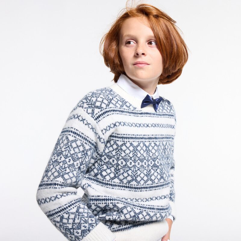 Pull garçon jacquard blanc