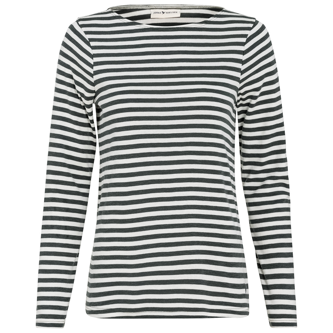 Jonas Nielsen Damen Langarmshirt im Streifen-Look tannengrün / weiss