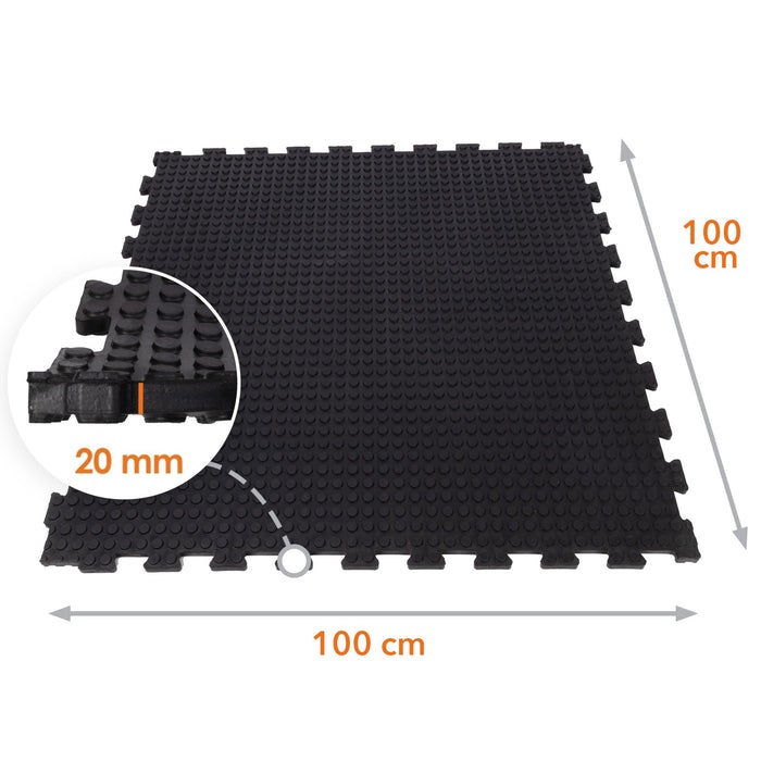 Buffelrubber puzzel stalmat - stalvloer - waterafstotende vloermat - met noppen aan beide zijden - 100 x 100 cm