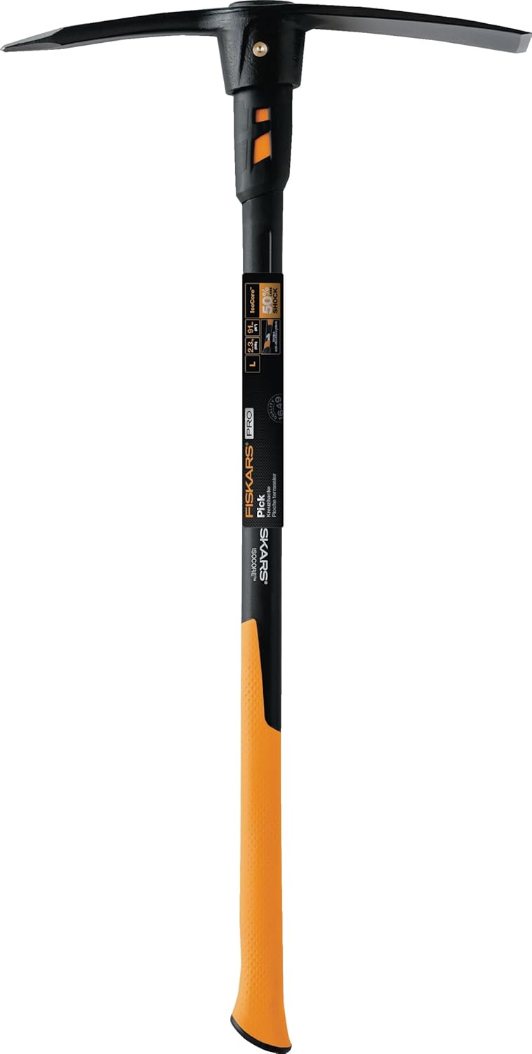 Fiskars Kreuzhacke IsoCore L für grobe Arbeiten auf harten, steinigen Böden, Länge: 91 cm, Gewicht: 3,4 kg, Schwarz/Orange, 1020166