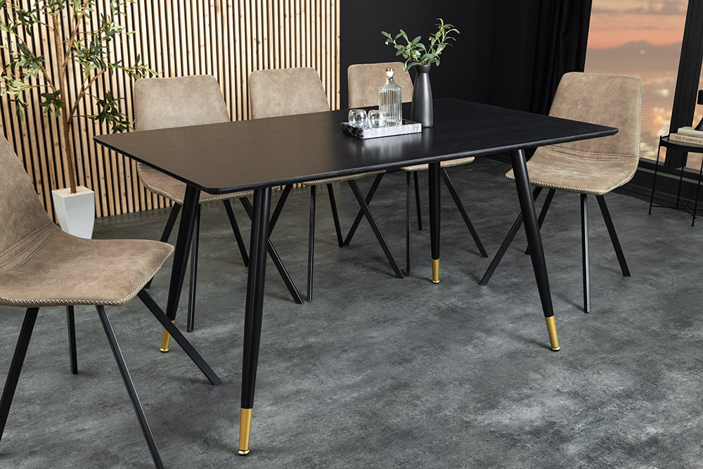 Design Esstisch PARIS 120cm schwarz Eichenholz mit goldenen Fußkappen