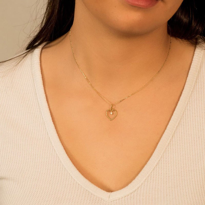 Collier - Pendentif Or 18 Carats 750/000 Jaune  - Coeur - Chaine Dorée