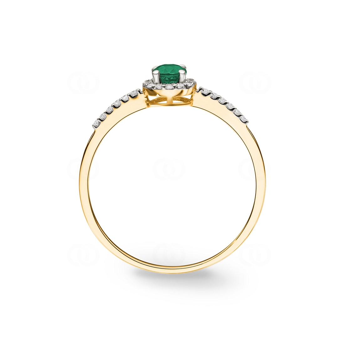 Damenring 750/18 K Gelbgold mit Smaragd rund und Diamanten 0.07 ct H/si