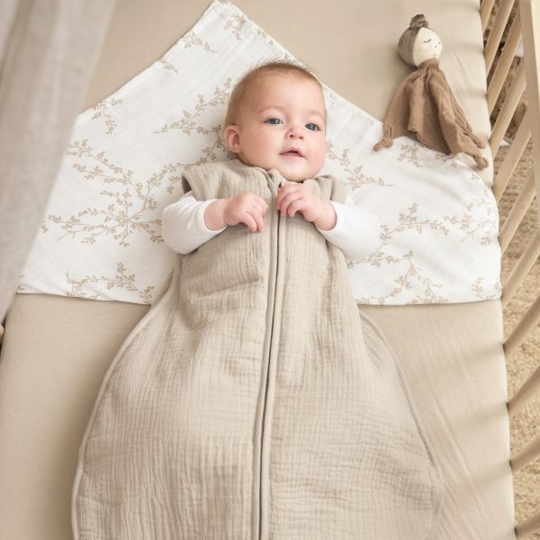 Meyco Baby Gevoerde Slaapzak - Uni Pre-Washed Hydrofiel - 70 cm - Sand