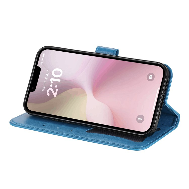 iPhone 16e Leder Tasche Wallet - Mandala Flowers Imprint - Blau