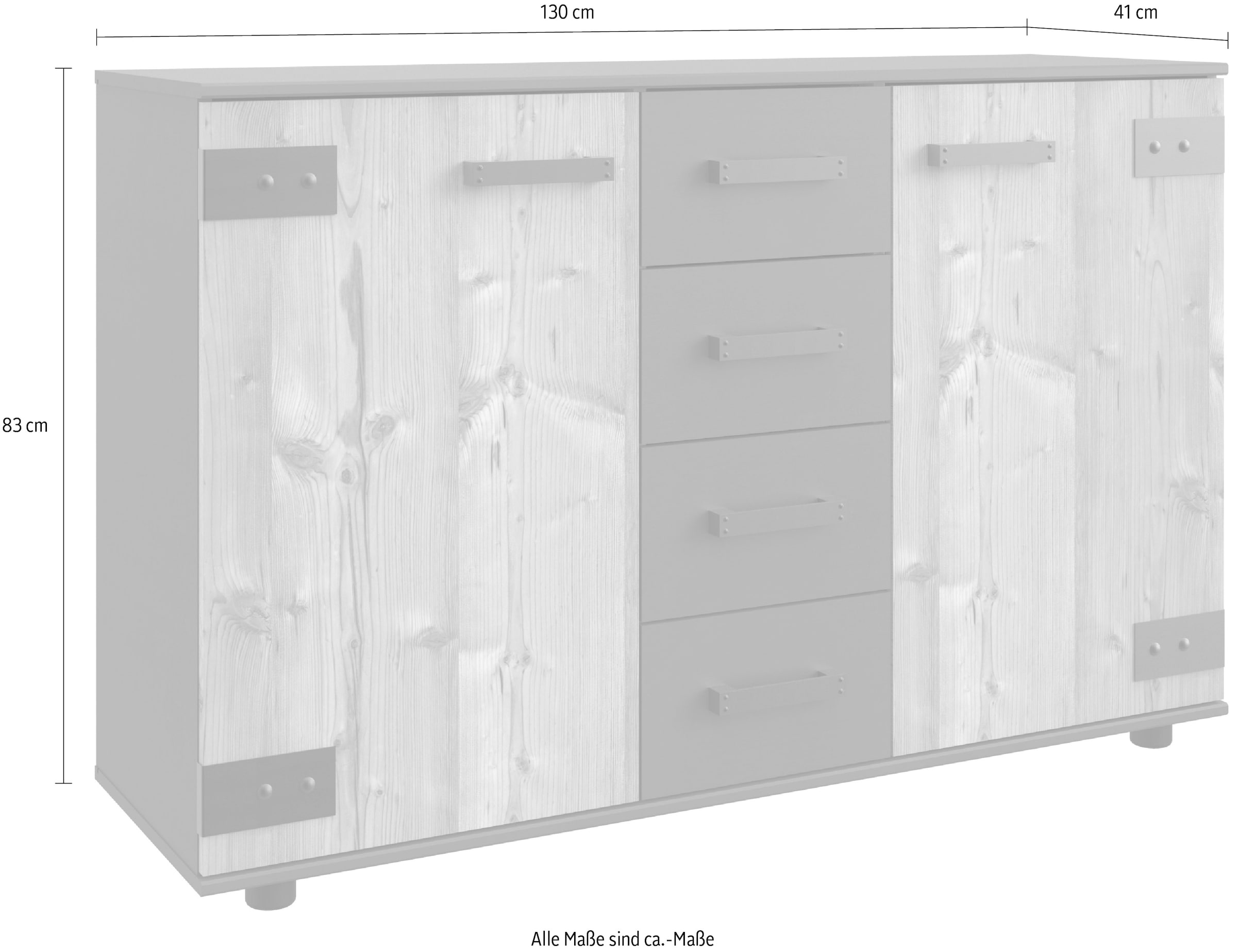 Wimex Kombikommode »Stockholm Sideboard Kommodenschrank, Made in Germany« Industrial-Look, 2-türig mit 4 Schubladen, 130x41x83 cm