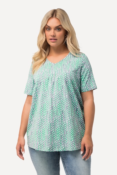 T-Shirt, Zierfalten, A-Linie, V-Ausschnitt, Halbarm