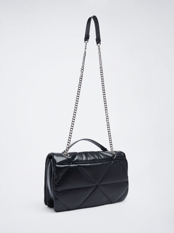Bolsa de ombro acolchoada com corrente - Preta