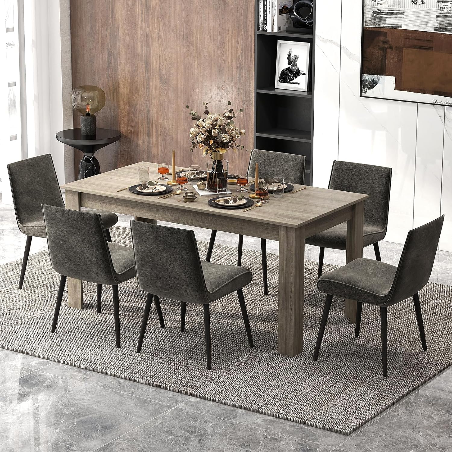 GIANTEX Esstisch für 6-8 Personen, 160 x 80 x 77 cm, Großer Holztisch Rechteckig, Küchentisch bis 150 kg tragbar, Moderner Esszimmertisch, Tisch Schreibtisch für Esszimmer Küche Büro (Eiche)