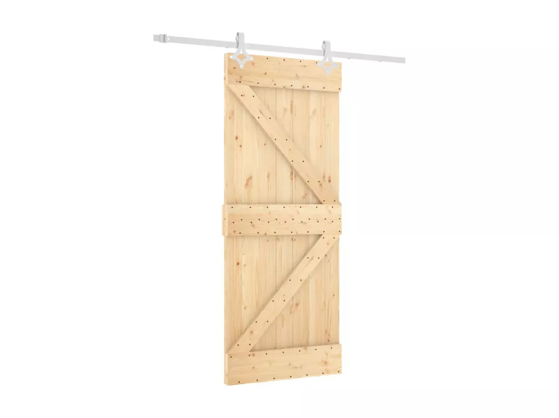 Porte coulissante et kit de quincaillerie 85x210 cm pin massif