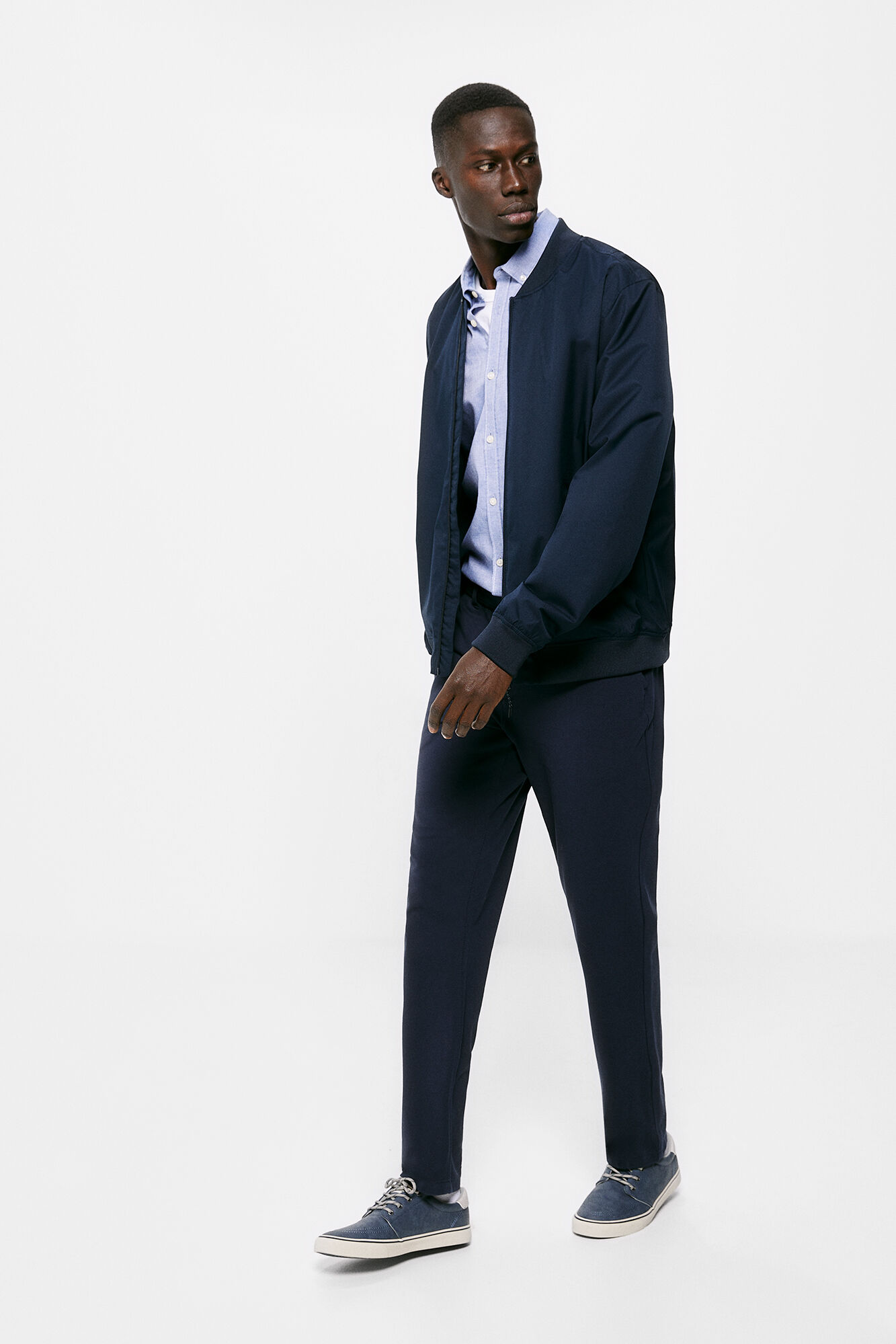 Calça chino piqué - azul escuro